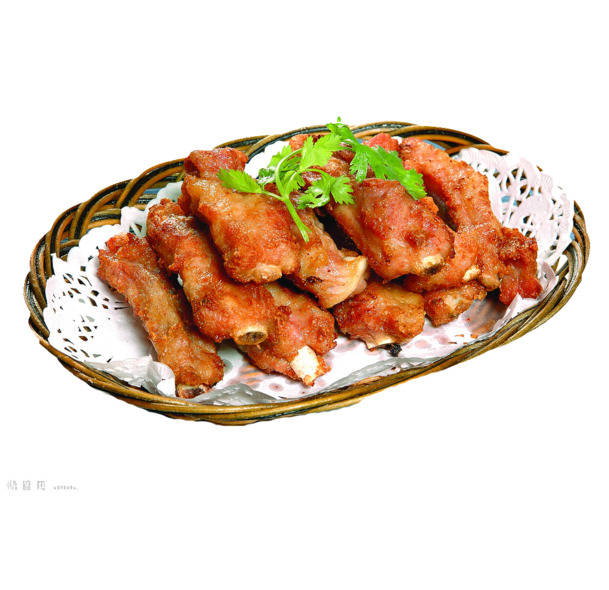 蒜香排骨实物PNG透明图，中华美食装饰元素，高清下载