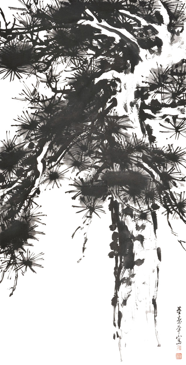 迎客松水墨画PNG素材，高清透明，笔触细腻，设计必备下载