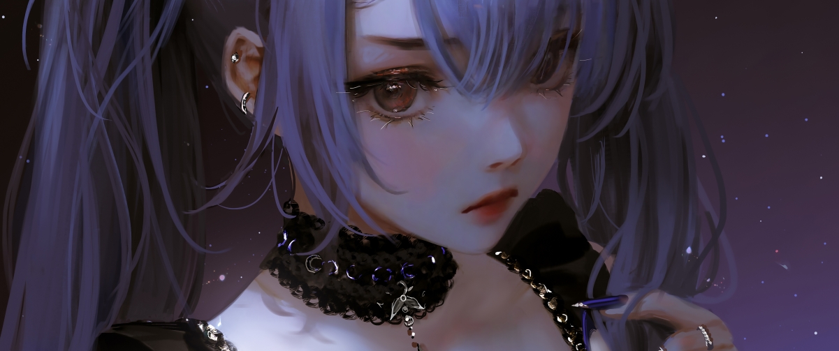 黑裙长发少女厚涂动漫壁纸，带鱼屏4K高清，3440x1440下载