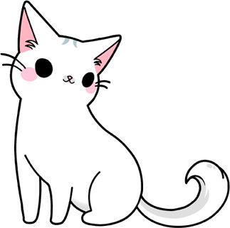 白色手绘卡通小猫PNG透明图，高清装饰元素，动物图片设计素材下载