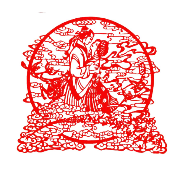 牛郎织女剪纸PNG透明图，高清节日元素，情人节设计素材下载