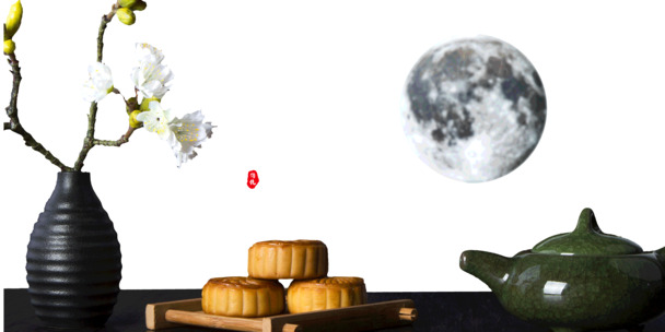 中秋佳节，故乡明月与月饼PNG透明图，PSD设计素材免费下载