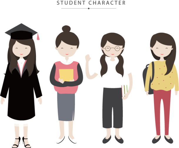 女学生卡通图，高清PNG透明免扣素材，AI格式设计元素下载