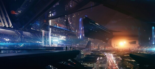 蓝色梦幻夜晚都市抽象PNG透明背景素材，炫酷高清设计元素下载