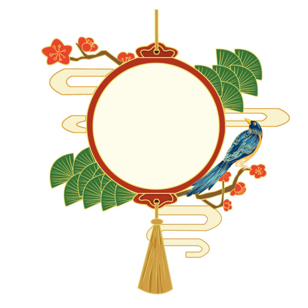 国潮花鸟边框PNG透明图，中国风装饰元素，PSD格式设计素材免费下载