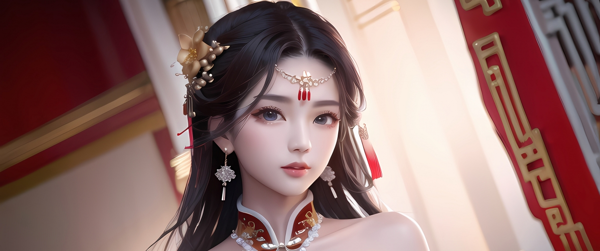 新娘古装风韵，唯美古风动漫壁纸，4K高清3440x1440下载欣赏