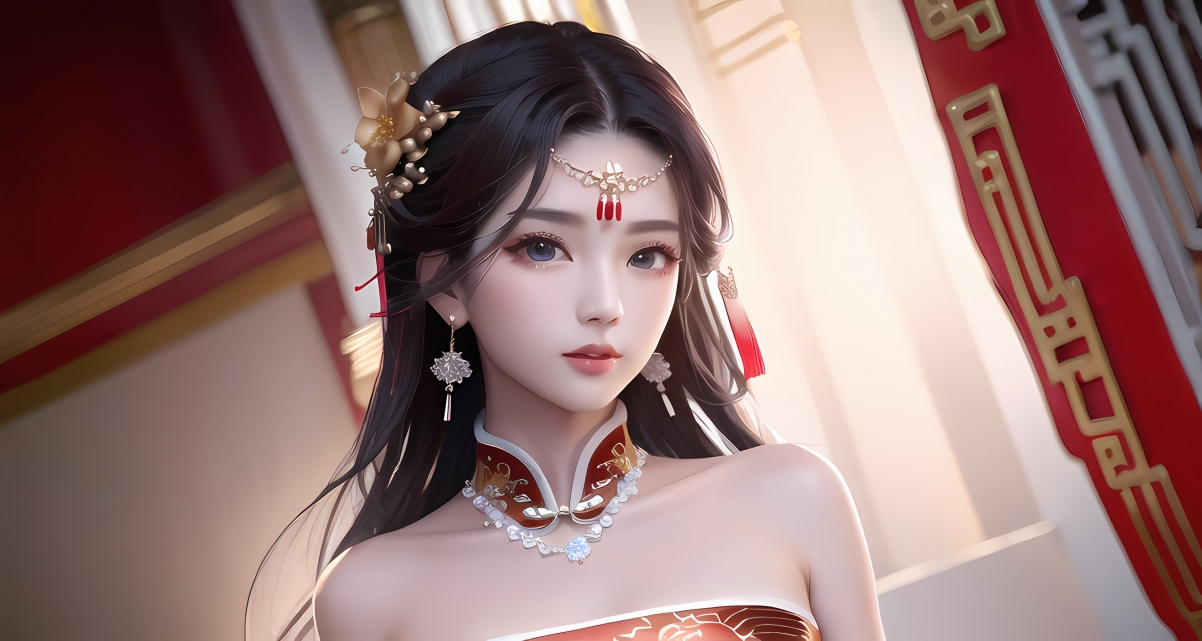 新娘动漫头饰美女4K高清壁纸，3840x2048超高清下载，绝美AI生成