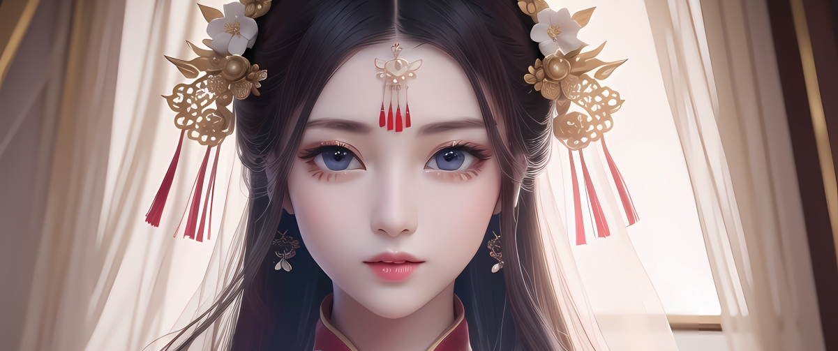 AI古风新娘动漫壁纸，带鱼屏4K高清，3440x1440免费下载