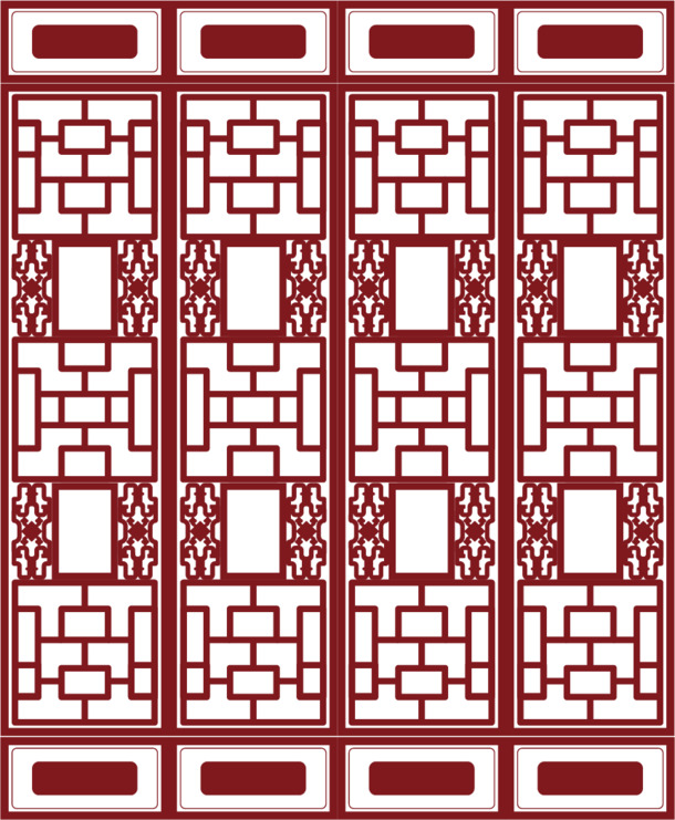 仿古镂空木门PNG透明图，中国风装饰元素，AI格式高清素材下载