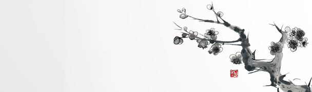 中国风梅花水墨banner，高清PNG透明背景，创意海报设计素材下载