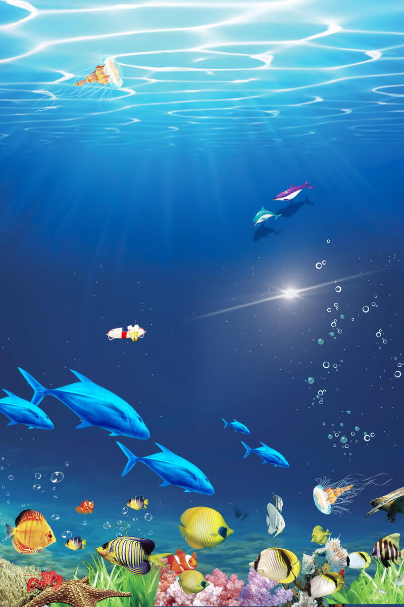 绚丽海洋世界PSD分层图，高清JPG素材，另类创意设计资源下载