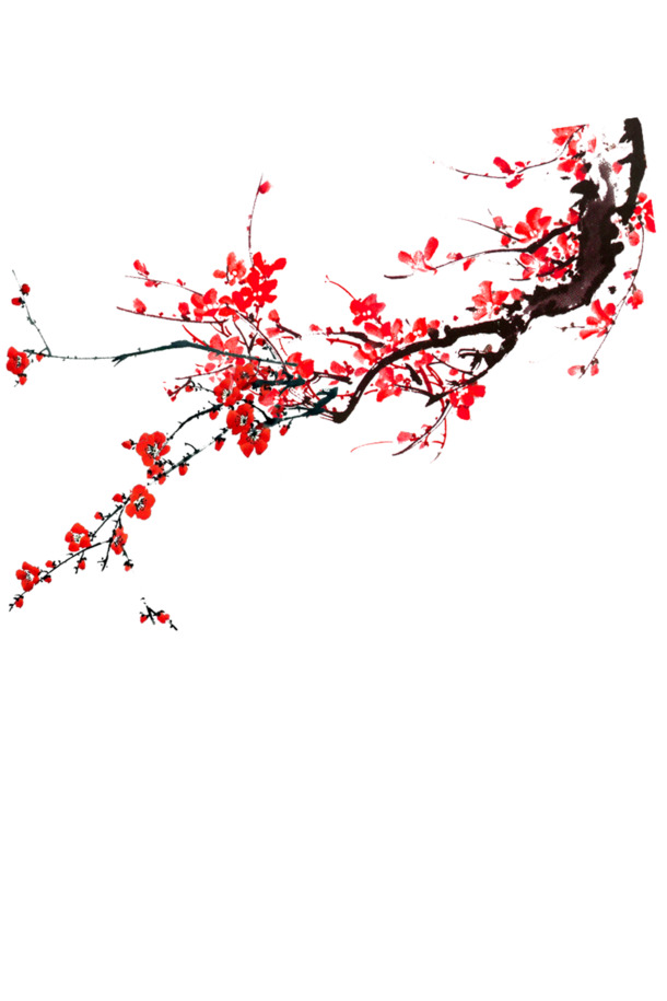 中国古风花枝元素PNG透明图，高清001号，植物装饰素材下载