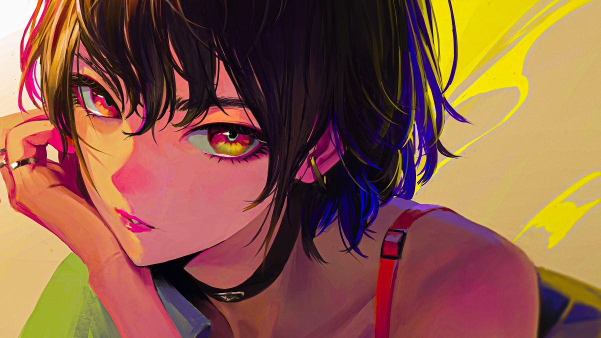 个性短发动漫女孩，红眸闪耀，精选4K高清壁纸，3840x2160超清下载