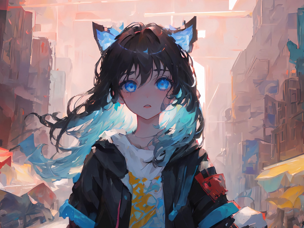 蓝眸猫娘平板动漫壁纸，高清2732x2048大图下载