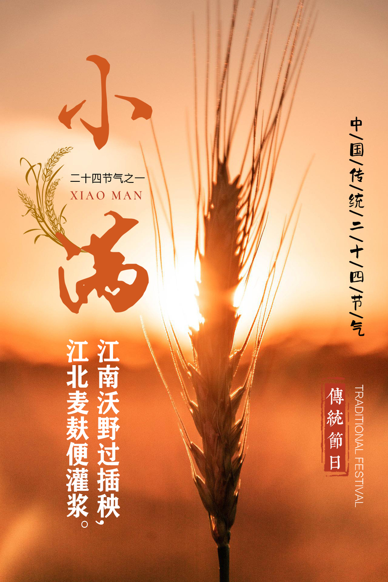 暖橙夕阳映小满，节气美图下载，高清JPG/PSD设计素材任选
