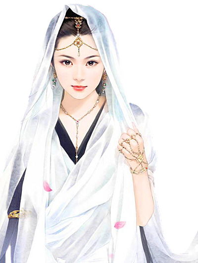 古风立绘白纱女子PNG透明图，高清花瓣漂浮元素，设计素材免费下载