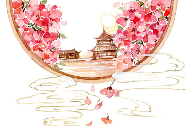 古风水彩画PNG透明素材，高清墨迹笔触，设计装饰元素免费下载