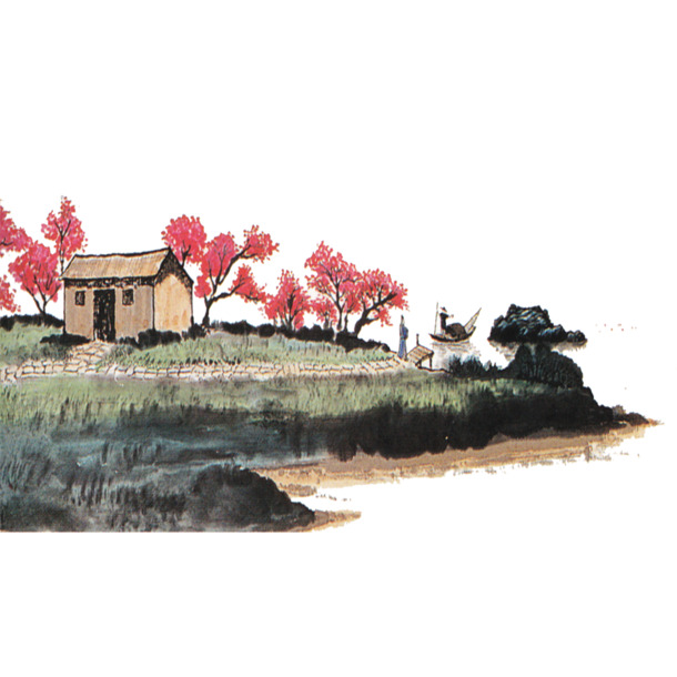 水墨风景画PNG透明素材，高清笔触墨迹，装饰元素下载
