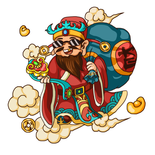 财神爷PNG高清透明图，中国风装饰元素，免扣下载