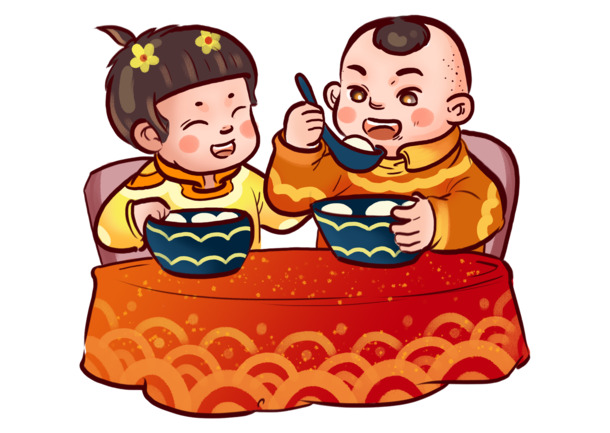 吃汤圆卡通形象PNG透明图，高清节日元素，春节元宵设计素材下载
