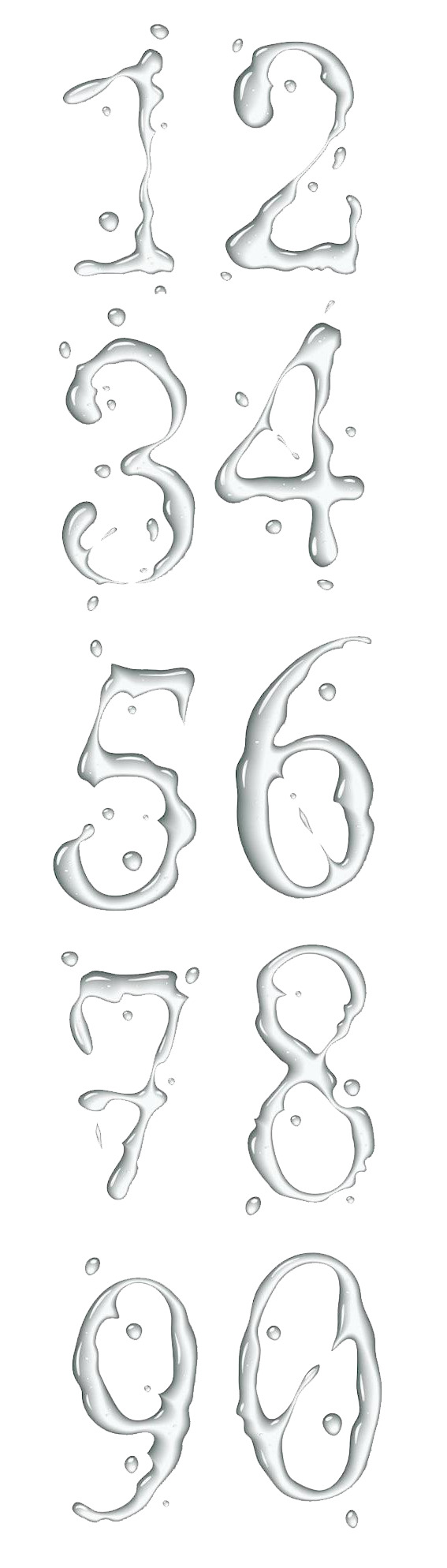 创意水元素PNG素材，高清透明免抠，数字与字体设计元素下载
