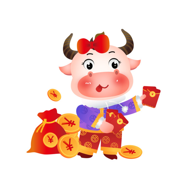 小牛牛年红包PNG透明图，元旦春节元宵节日素材下载