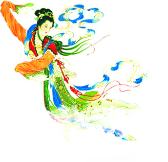 中秋节贺卡设计，飞天仙女国画PNG透明图片，高清节日元素素材下载