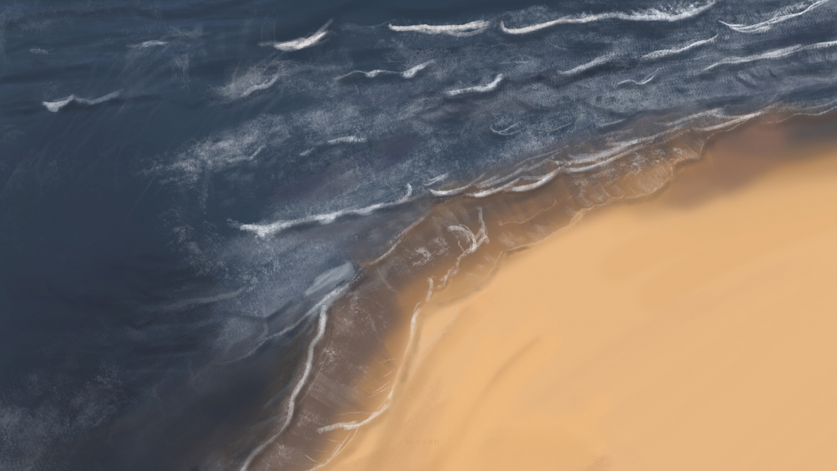 海边手绘厚涂风景，绝美5K高清壁纸，4K分辨率，5120x2880下载
