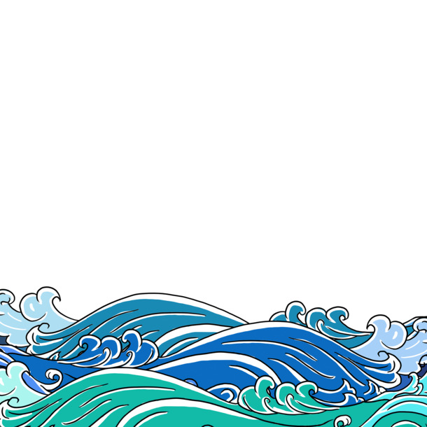 国潮手绘海浪，中国风高清PNG透明素材，含PSD格式，漂浮元素任你下载
