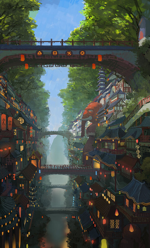 梦想创意城市，高清PNG动漫插画素材，透明背景，卡通手绘风格，免费下载
