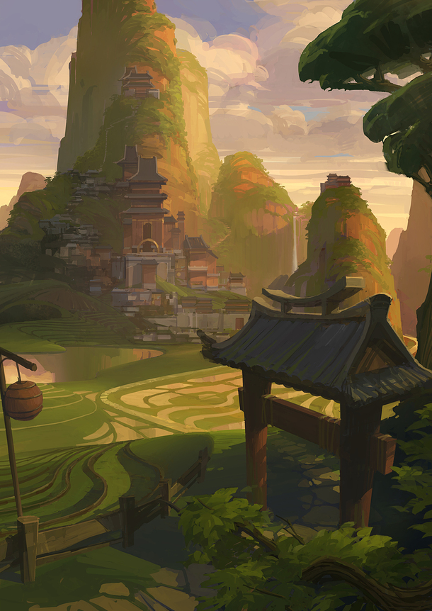 手绘绿色古堡PNG透明背景，高清H5背景设计素材下载