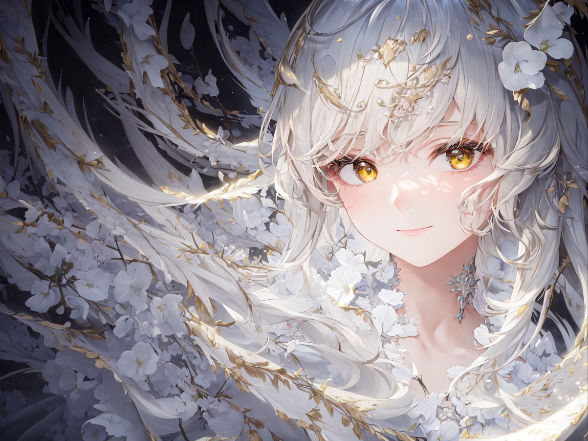 唯美动漫女孩壁纸，黄眸如花，白衣翩跹，高清5K画质，畅享5120x3840极致体验