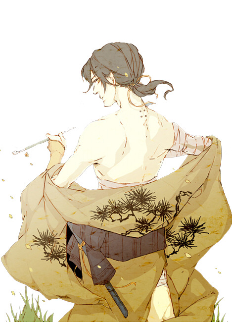 古风男子卡通原画立绘，高清PNG透明图片，含漂浮花瓣元素，设计素材下载