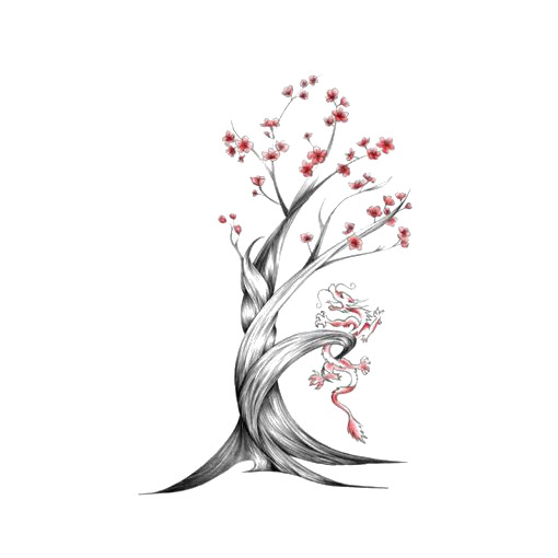 手绘古树PNG透明图，高清墨迹笔触，创意装饰元素，设计素材下载