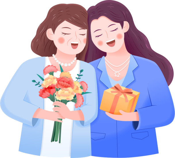 母亲节母女相依PNG透明图片，节日元素与素材下载