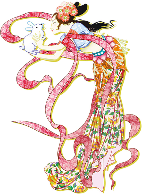 嫦娥玉兔中秋佳节PNG素材，高清透明图片，节日元素设计下载