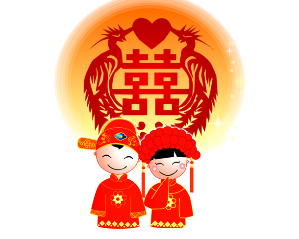 卡通新郎新娘结婚PNG透明图，高清节日素材，情人节设计必备