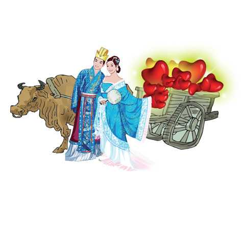 牛郎织女高清PNG透明图，情人节节日元素，设计素材免费下载