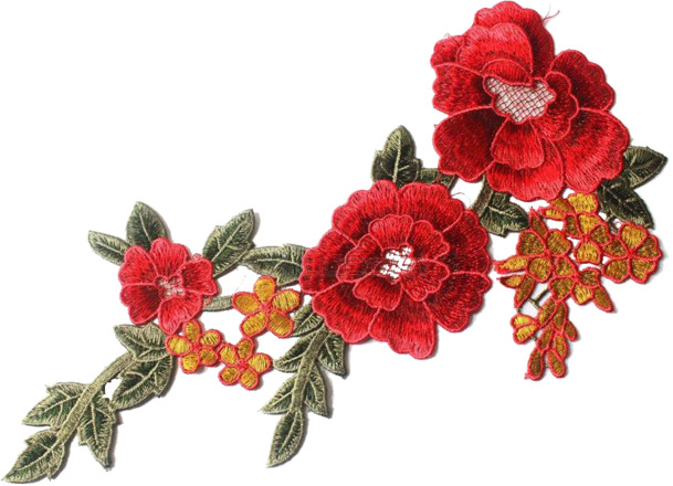 红色绣花PNG透明图片，高清装饰花纹，设计素材免费下载