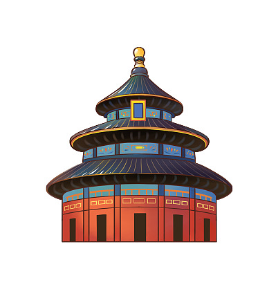 北京天坛手绘卡通PNG透明图片，高清建筑素材下载