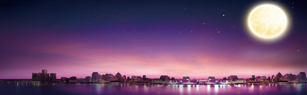 中秋赏月城市风光PNG素材，高清透明背景，创意海报设计下载