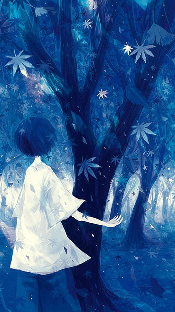 手绘蓝色幽静插画，高清PNG透明背景，卡通手绘设计素材下载