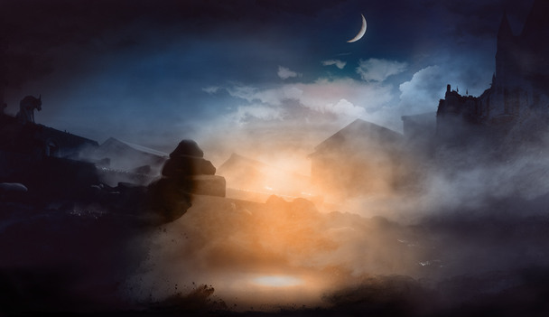 古代夜色梦幻宣传海报，高清PNG透明背景，抽象元素，创意图片素材下载