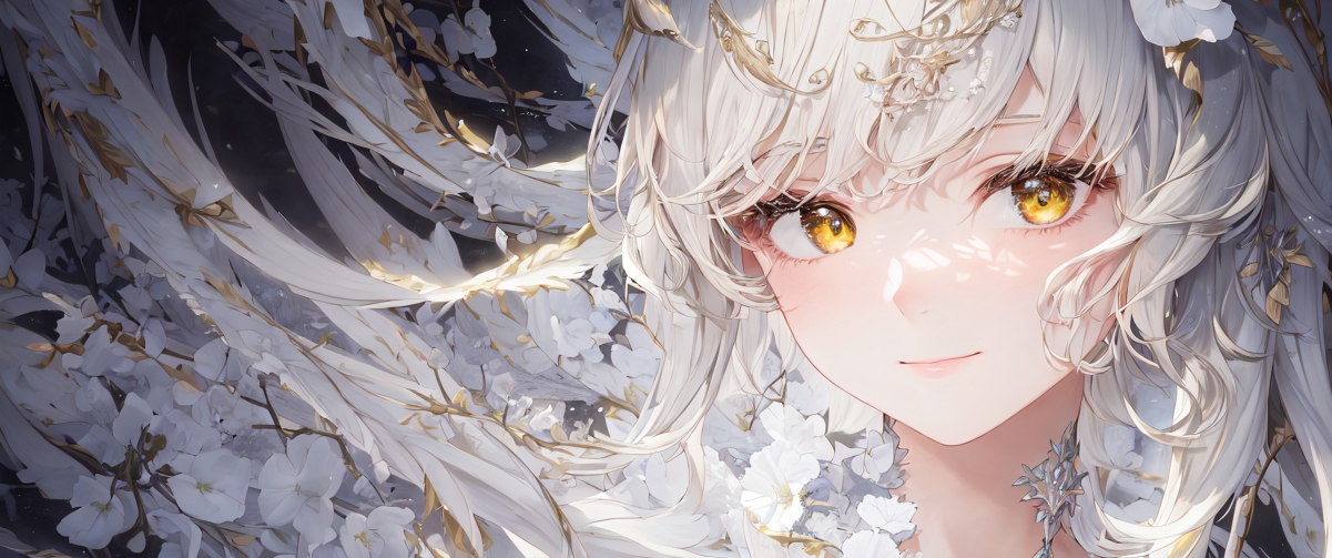 唯美白发动漫女孩，3440x1440带鱼屏4K高清壁纸，一键下载
