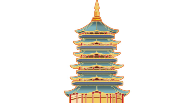 中国古代建筑高清PNG素材，楼房阶梯透明图，中国风装饰元素下载