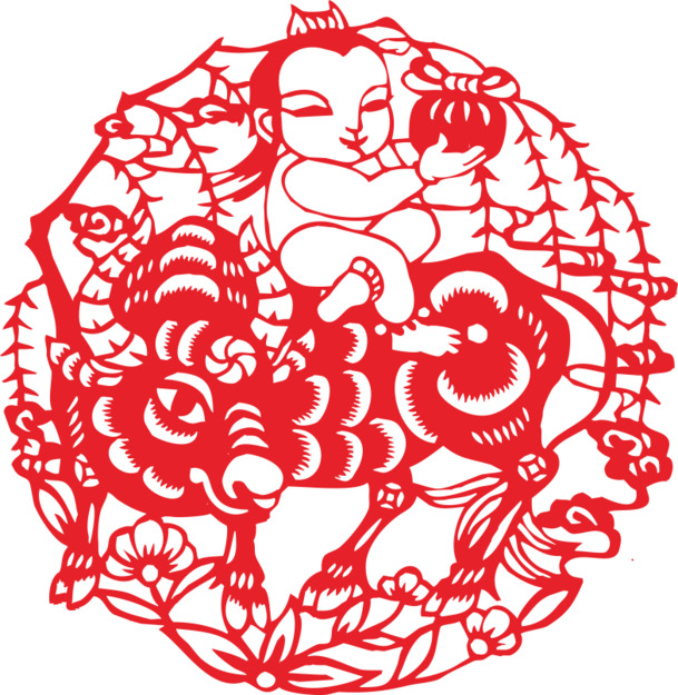 牛年剪纸PNG透明素材，高清节日元素，元旦春节元宵设计必备