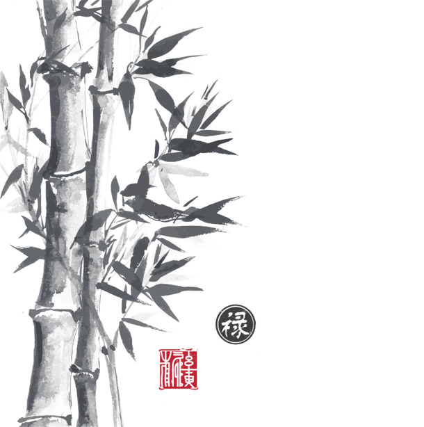 水墨竹子高清PNG透明图片，装饰元素、笔触素材，免费下载