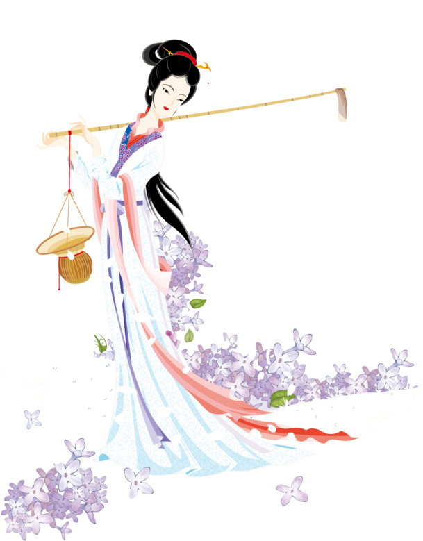 黛玉葬花PNG透明图，中国风装饰元素，高清素材免费下载