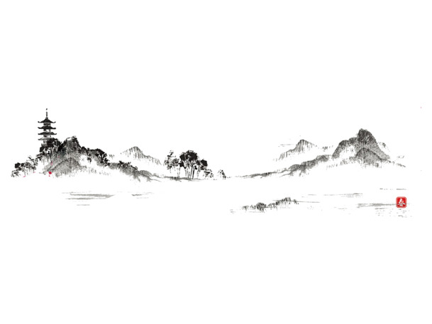 中国风山水墨画免抠素材，高清PNG透明图片，手绘卡通元素，PSD格式，优雅下载