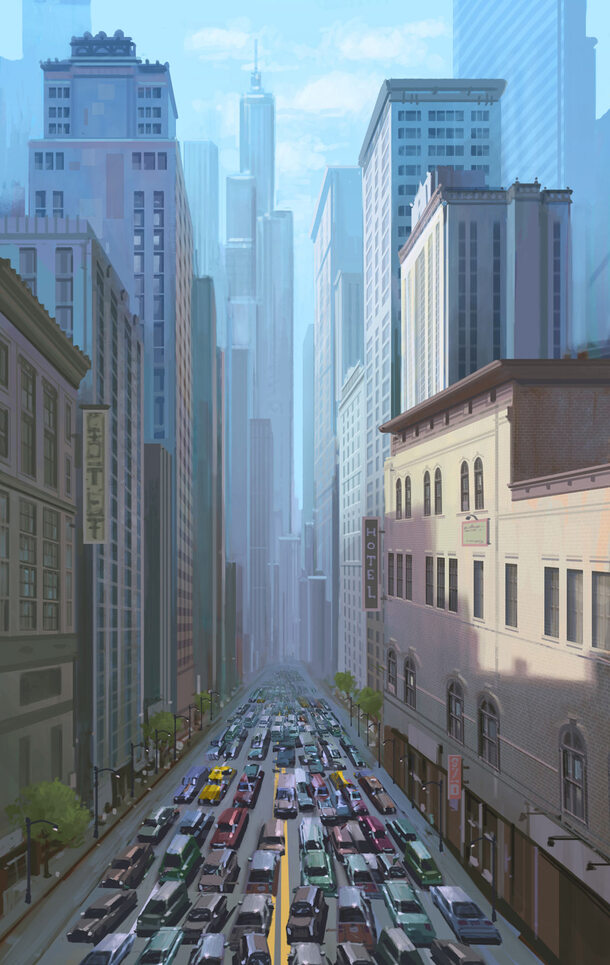 手绘卡通城市高楼PNG透明图，高清背景元素，设计素材下载